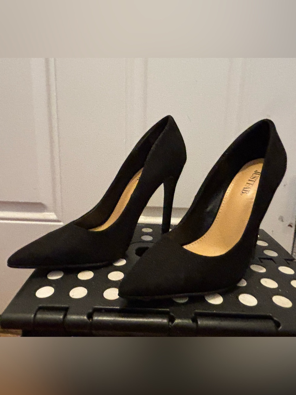 JustFab Suede Black Pointed-Toe Stiletto Pumps